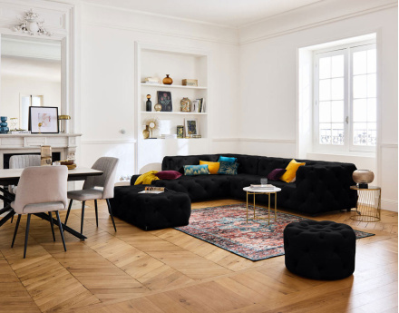 Canapé Chesterfield d'angle gauche 5 places en velours Gallata