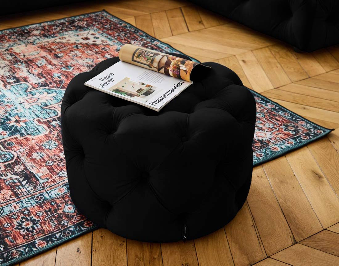 Pouf rond Chesterfield en velours Gallata