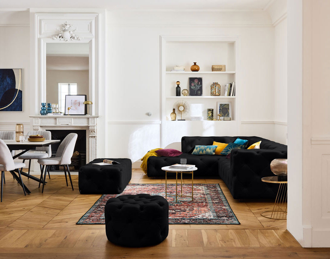 Pouf rond Chesterfield en velours Gallata