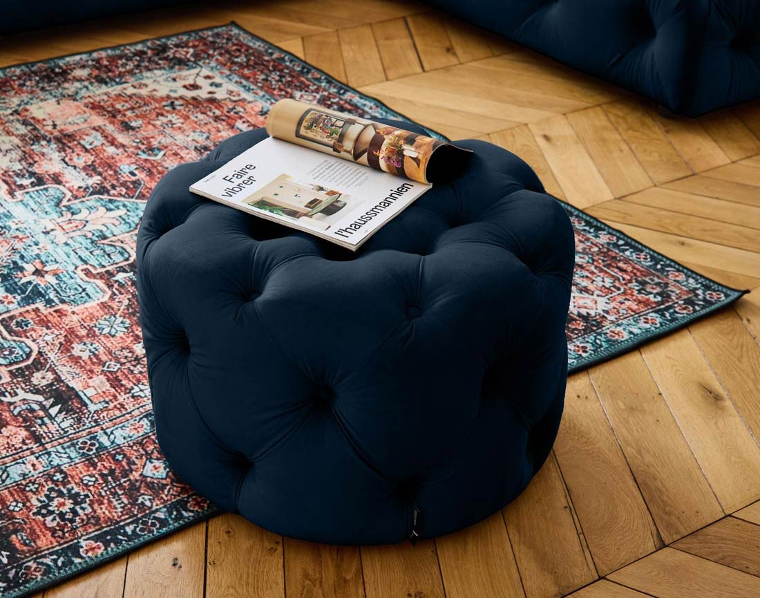 Pouf rond Chesterfield en velours Gallata