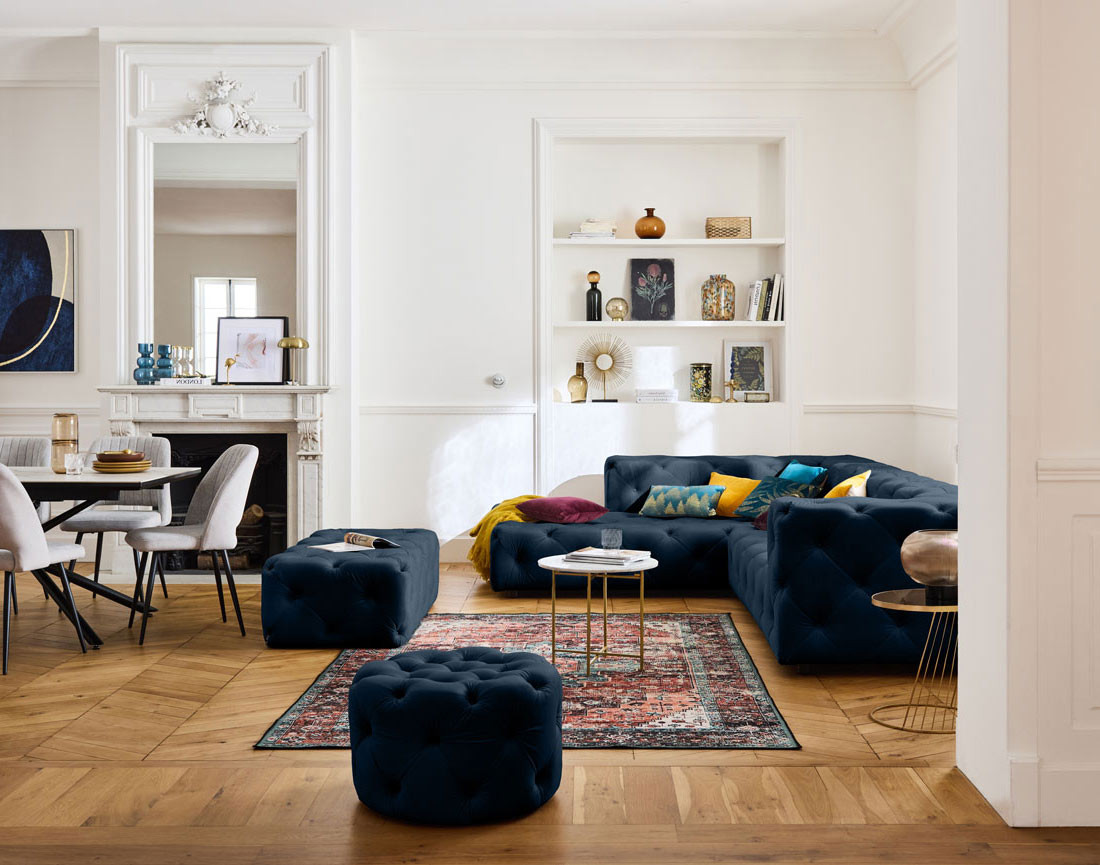 Pouf rond Chesterfield en velours Gallata