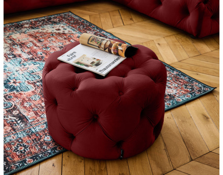 Pouf rond Chesterfield en velours Gallata