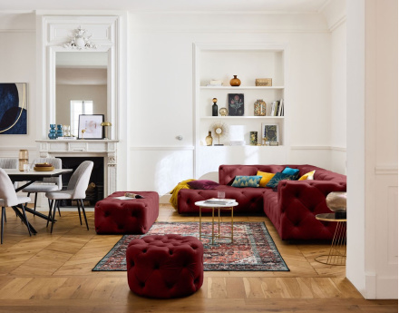 Pouf rond Chesterfield en velours Gallata