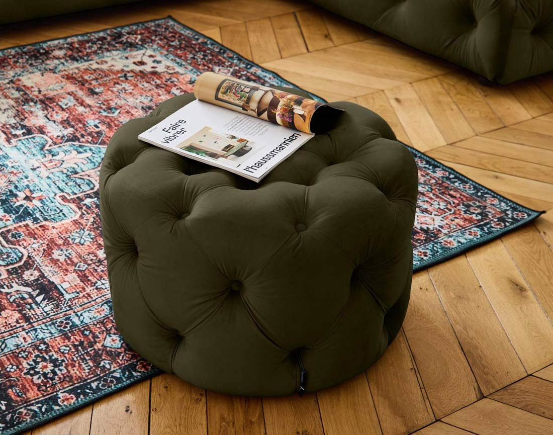 Pouf rond Chesterfield en velours Gallata