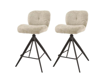 Lot de deux tabourets de bar rotatifs en tissu bouclette sable Arani