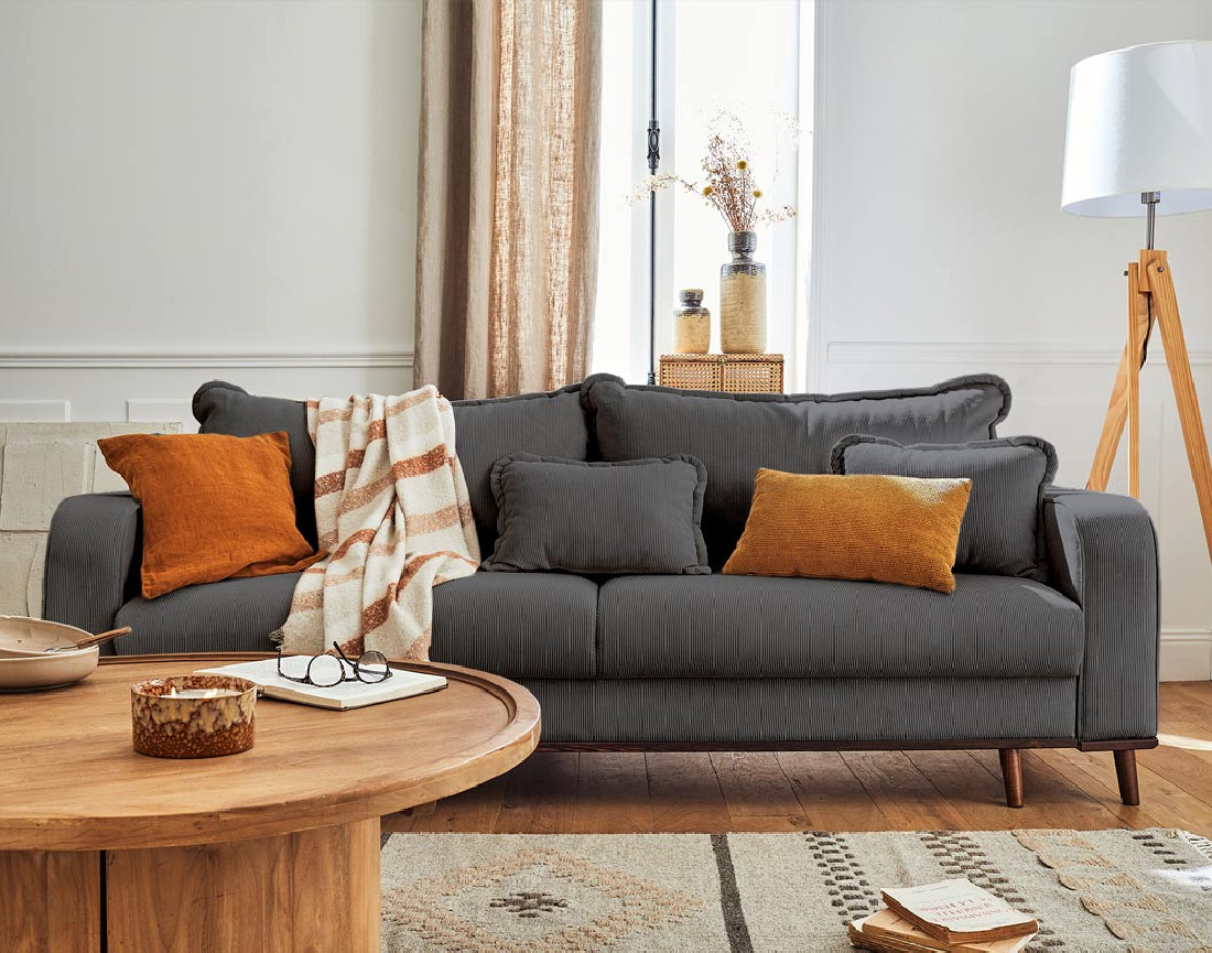 Canapé 3 places - convertible avec coffre en velours côtelé Albane