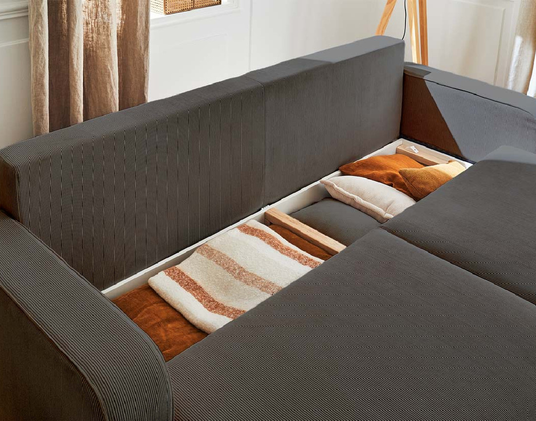 Canapé 3 places - convertible avec coffre en velours côtelé Albane