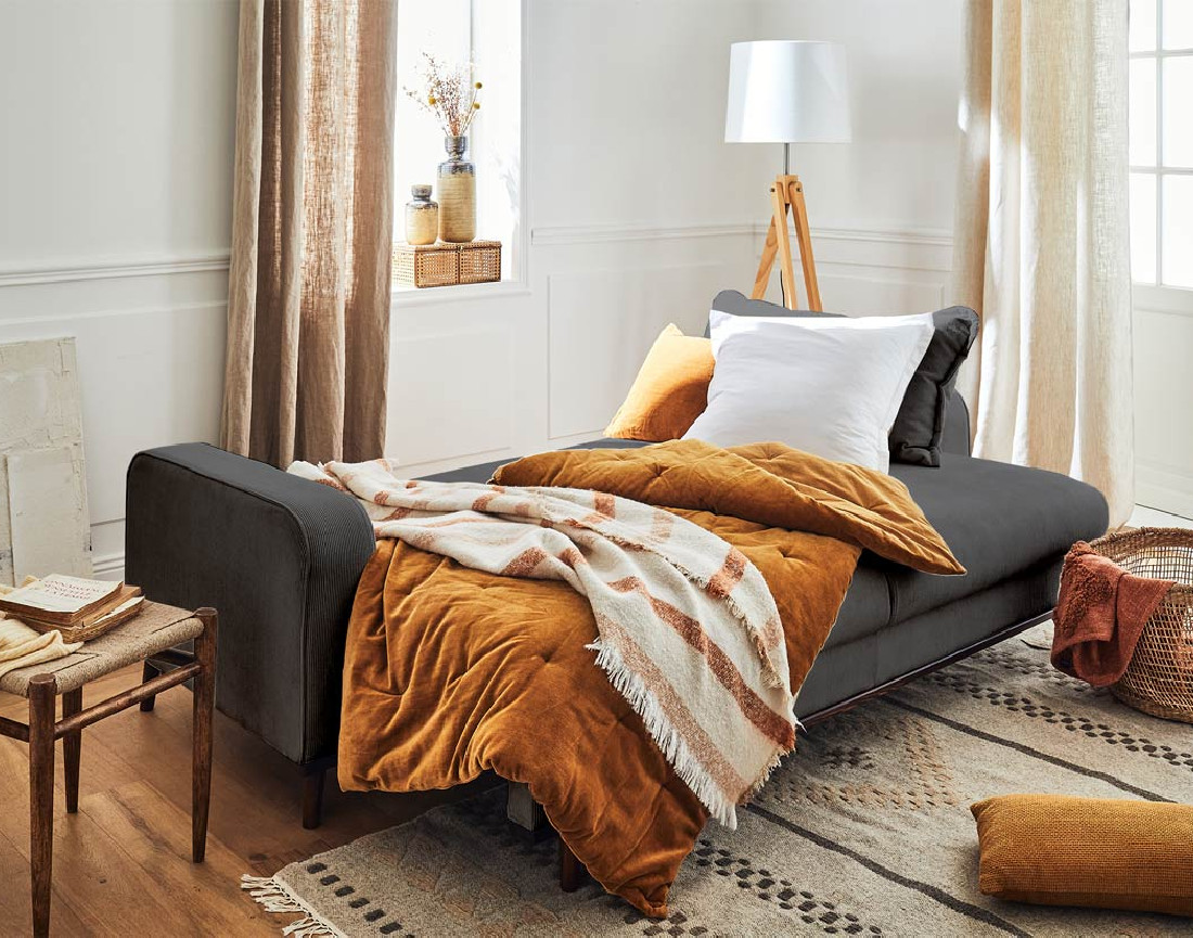 Canapé 3 places - convertible avec coffre en velours côtelé Albane