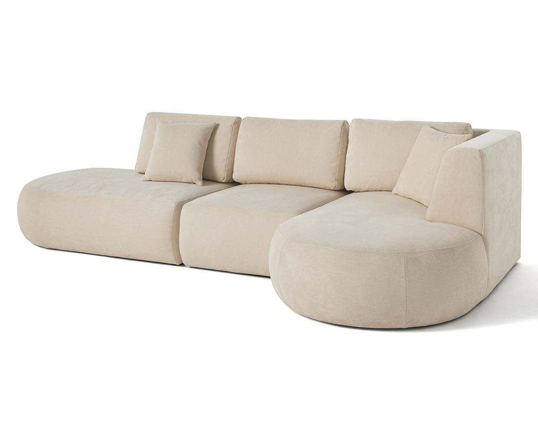 Canapé modulable d'angle droit avec pouf 5 places en tissu texturé Santorini