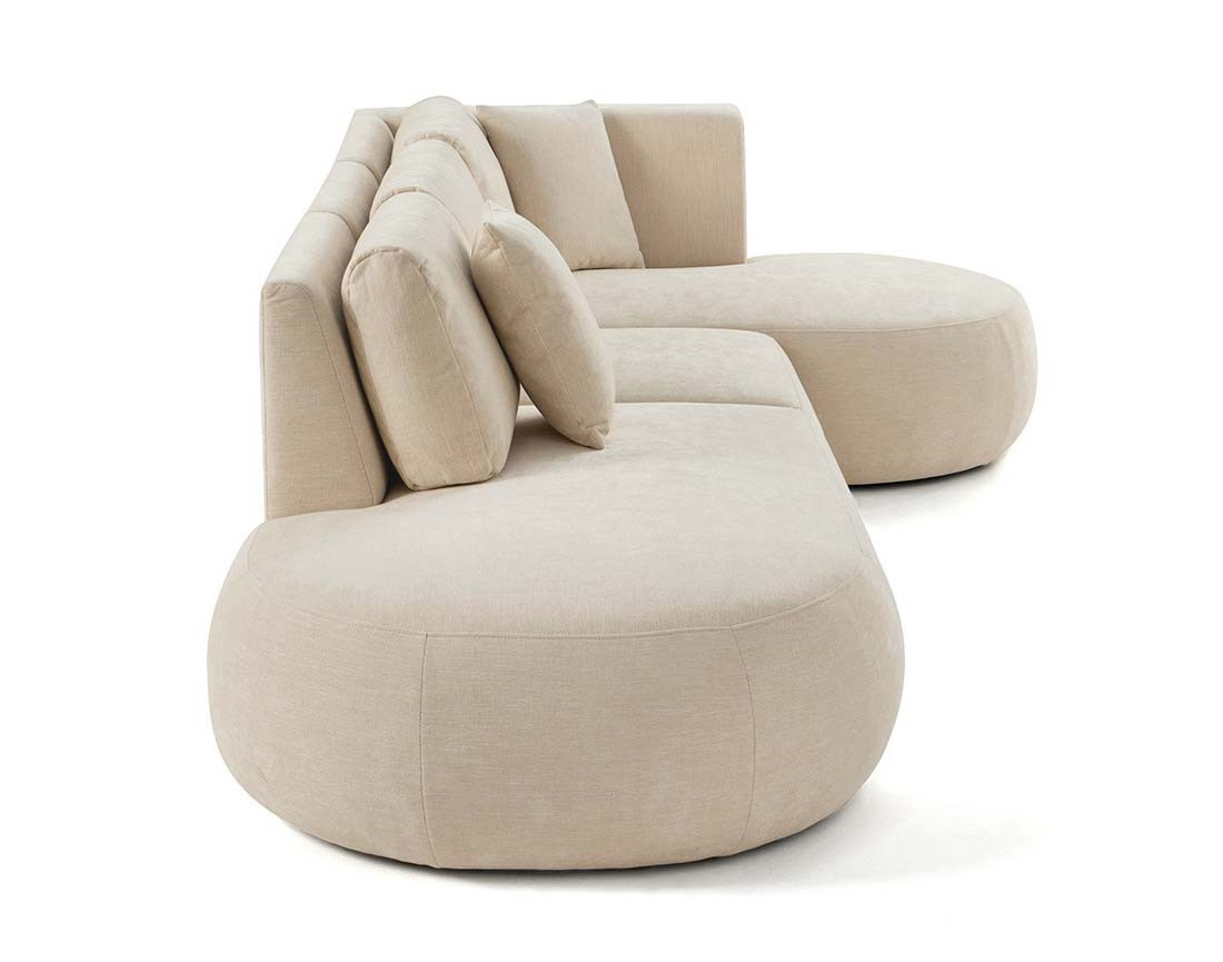 Canapé modulable d'angle droit avec pouf 5 places en tissu texturé Santorini