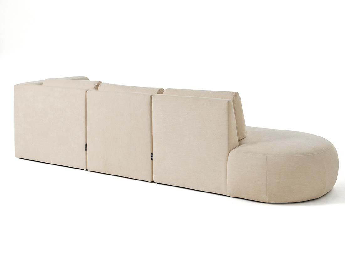 Canapé modulable d'angle droit avec pouf 5 places en tissu texturé Santorini