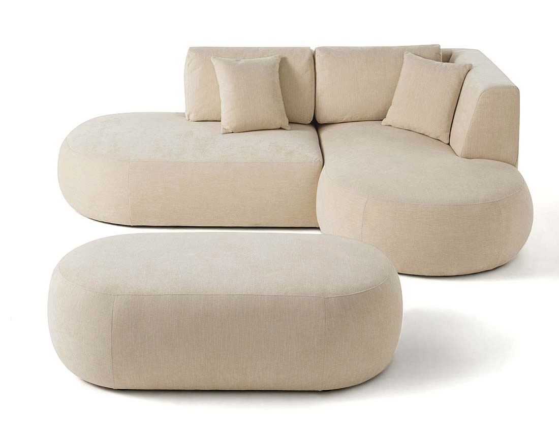 Canapé modulable d'angle droit avec pouf 4 places en tissu texturé Santorini