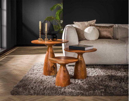 Lot de 3 tables basses bois d'acacia massif Henna