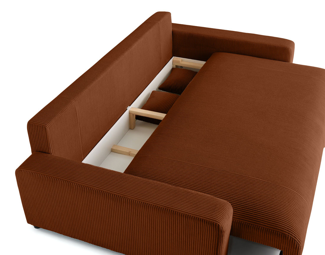 Canapé 3 places convertible avec coffre en velours côtelé Pivoine