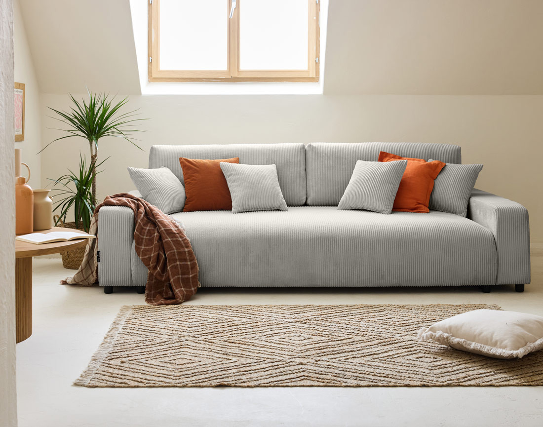 Canapé 3 places convertible avec coffre en velours côtelé Pivoine