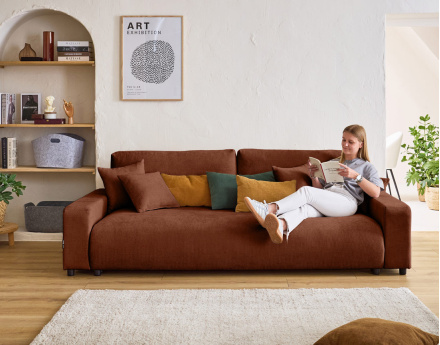 Canapé 3 places convertible avec coffre en velours texturé Pivoine