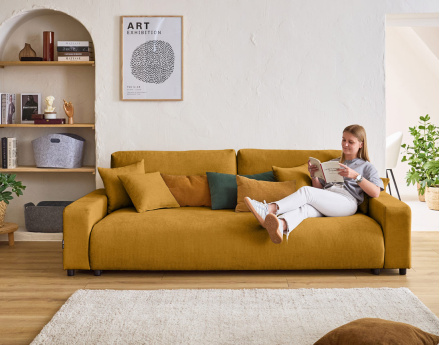 Canapé 3 places convertible avec coffre en velours texturé Pivoine