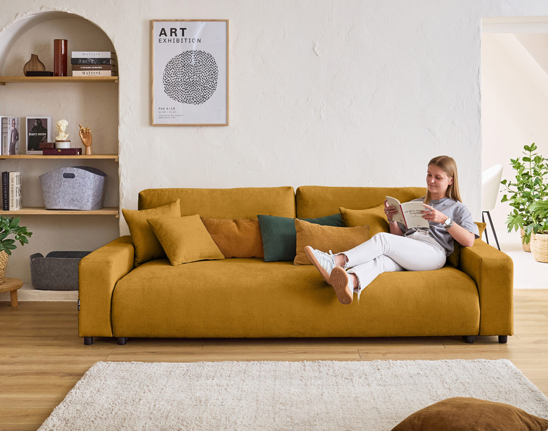 Canapé 3 places convertible avec coffre en velours texturé Pivoine