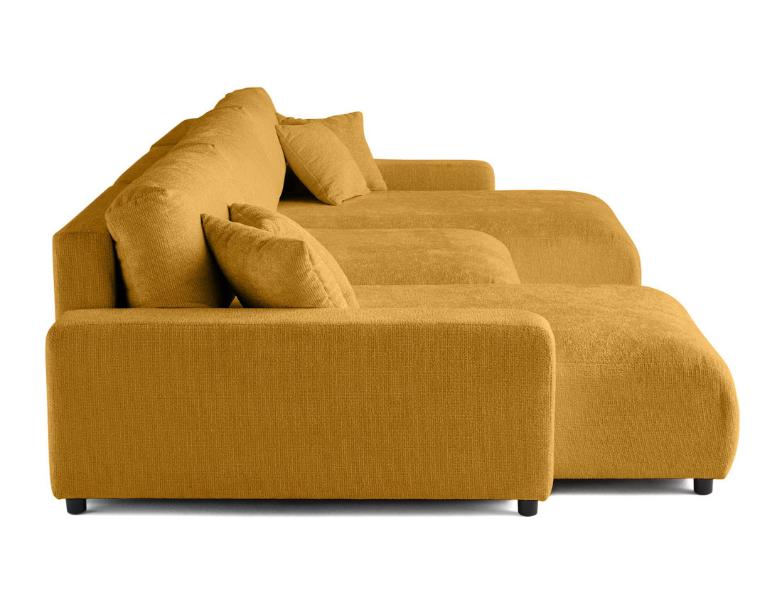 Canapé panoramique en U 7 places convertible avec coffre en velours texturé Pivoine