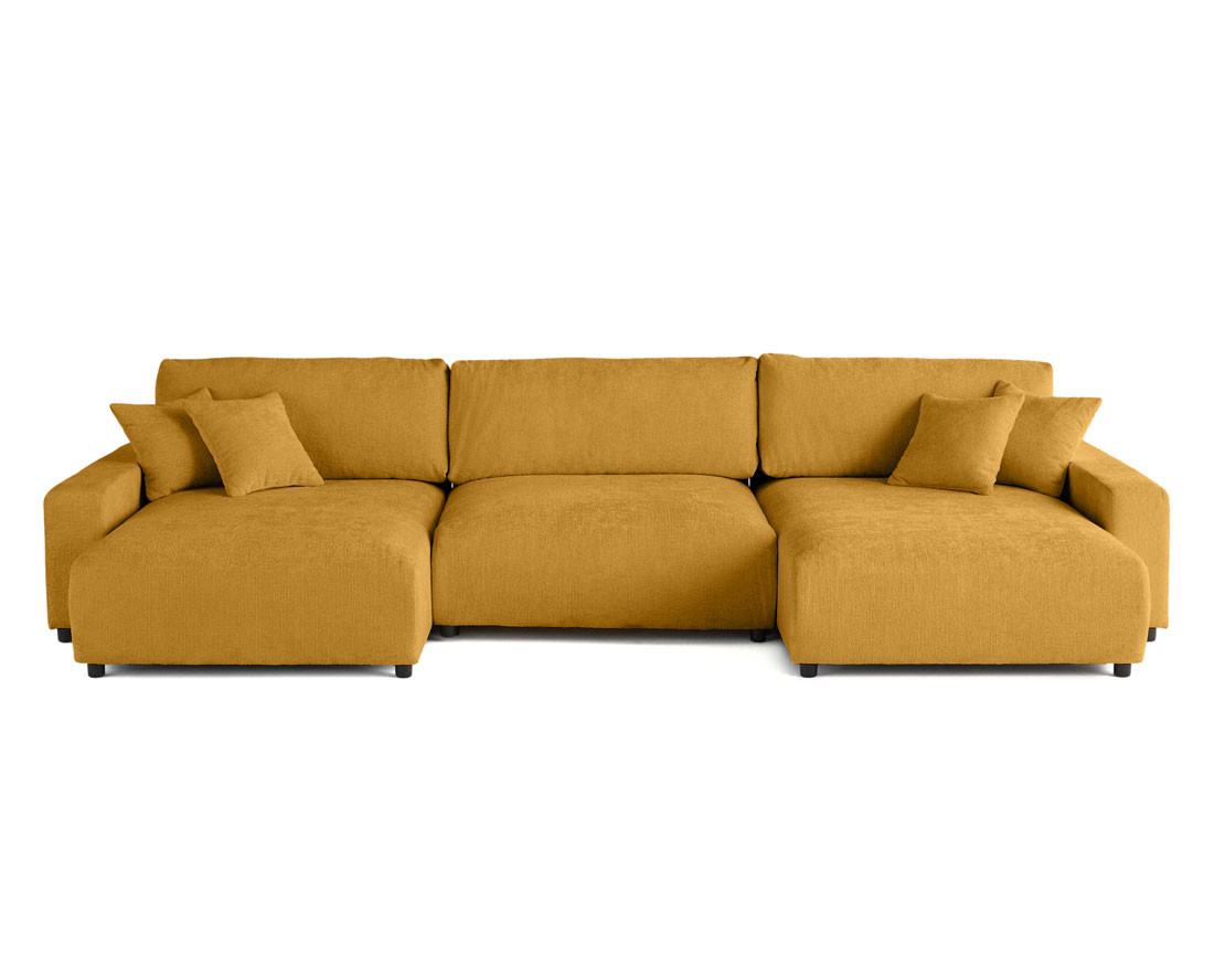 Canapé panoramique en U 7 places convertible avec coffre en velours texturé Pivoine