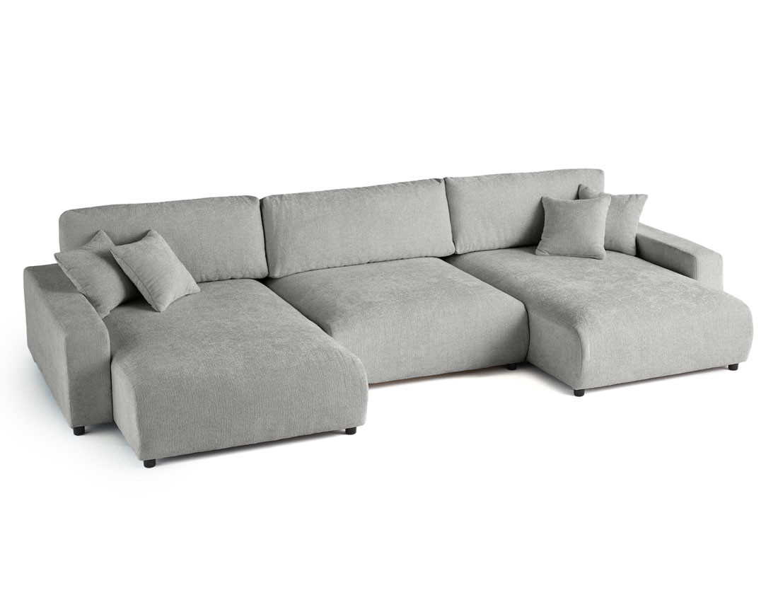 Canapé panoramique en U 7 places convertible avec coffre en velours texturé Pivoine