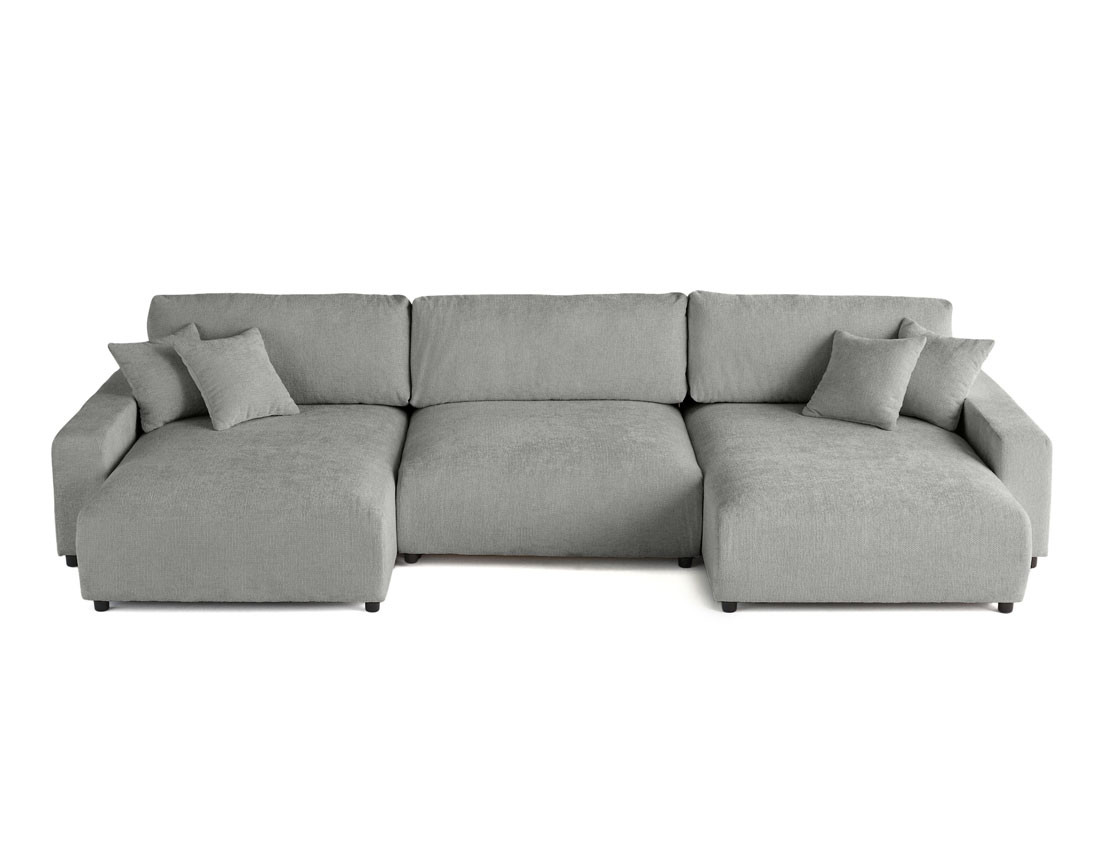 Canapé panoramique en U 7 places convertible avec coffre en velours texturé Pivoine