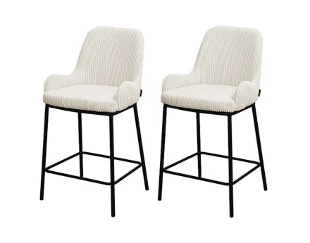 Lot de 2 chaises de bar en velours côtelé beige 65cm Salinas