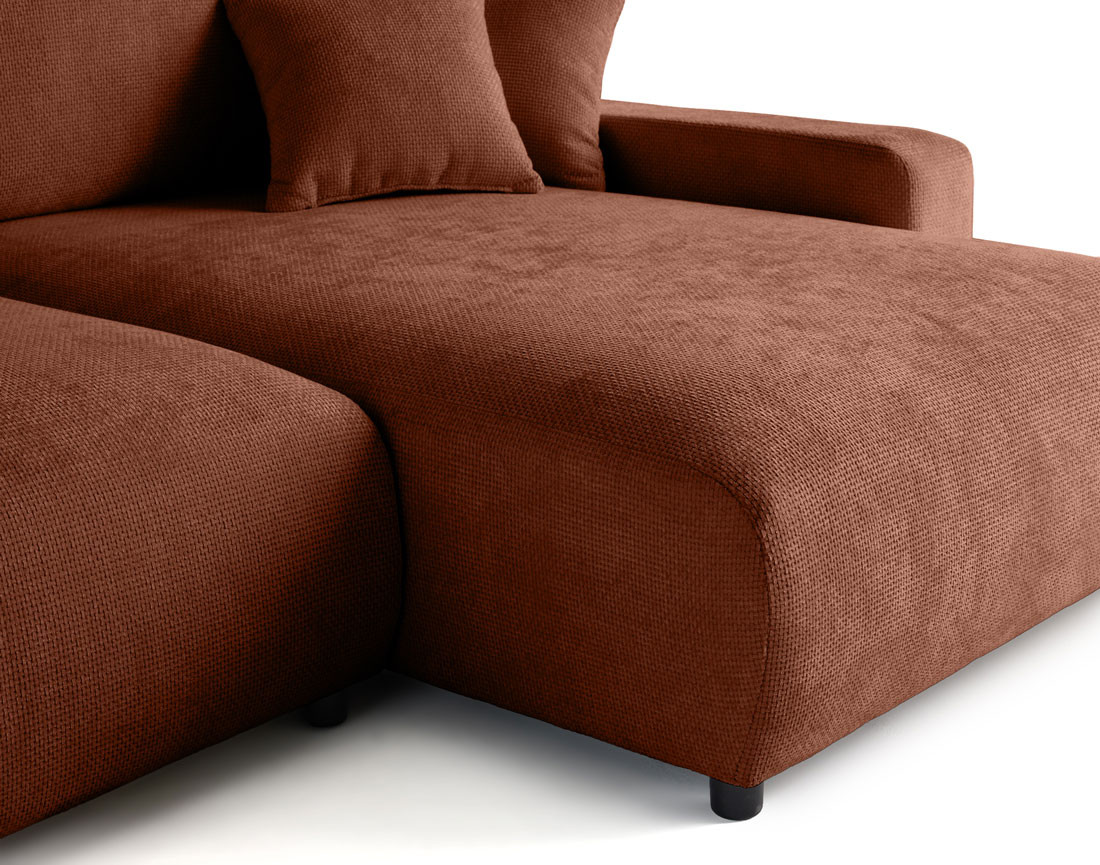 Canapé d'angle réversible 4 places convertible avec coffre en velours texturé Pivoine