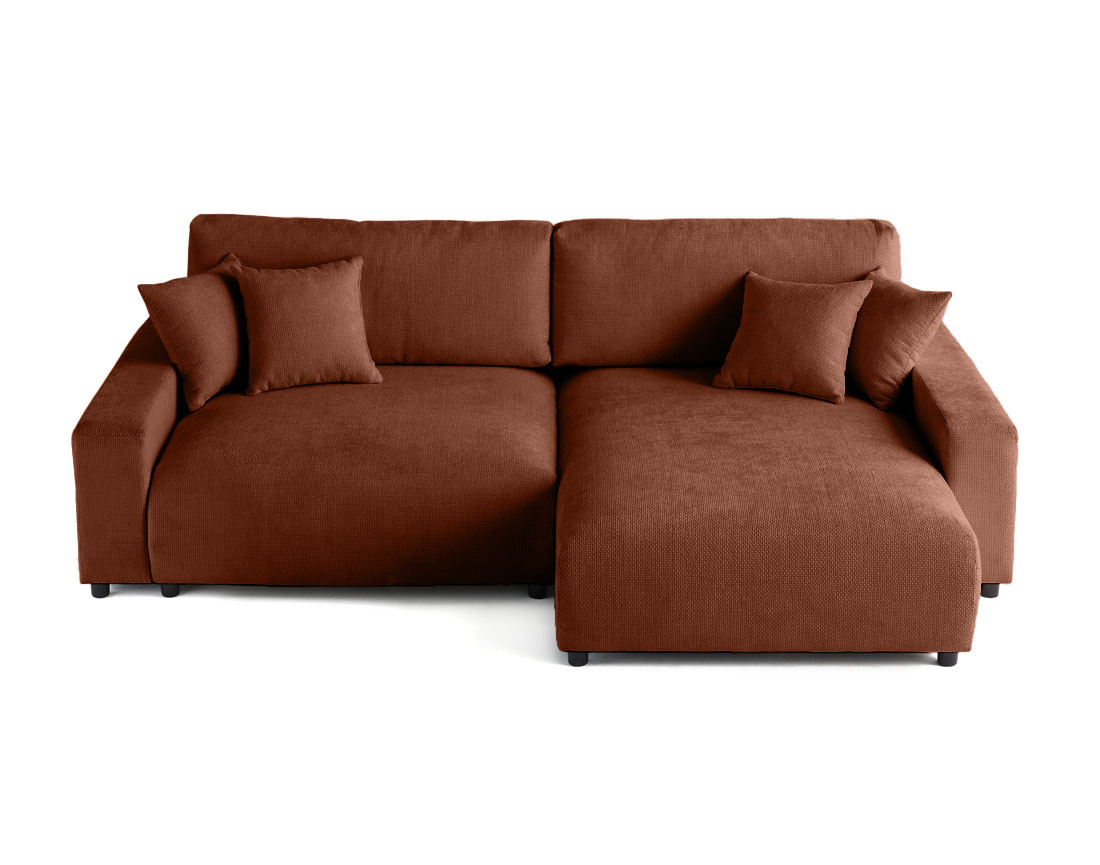 Canapé d'angle réversible 4 places convertible avec coffre en velours texturé Pivoine