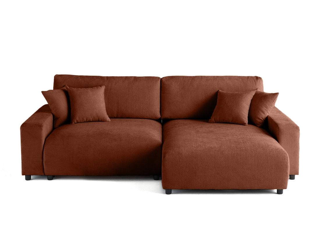 Canapé d'angle réversible 4 places convertible avec coffre en velours texturé Pivoine