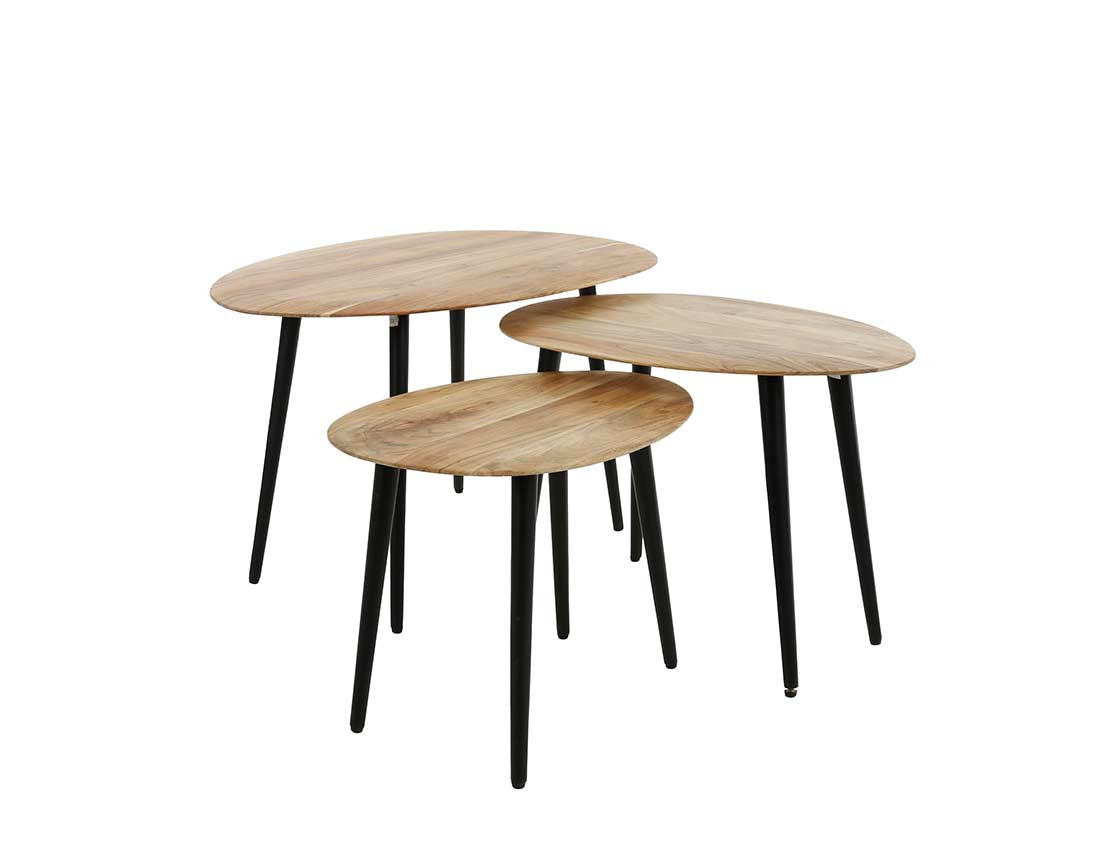 Lot de 3 tables basses bois massif d'acacia Kota