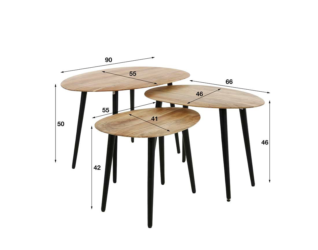 Lot de 3 tables basses bois massif d'acacia Kota