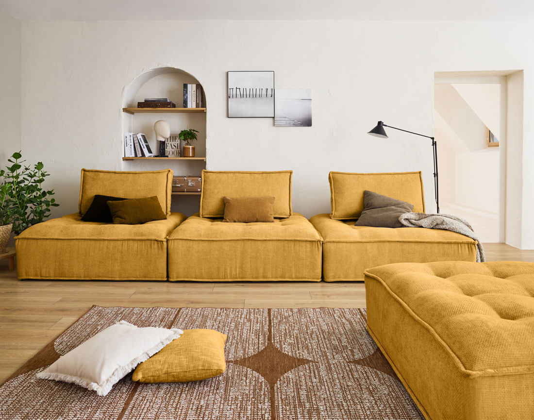 Pouf modulable en velours texturé Marisol