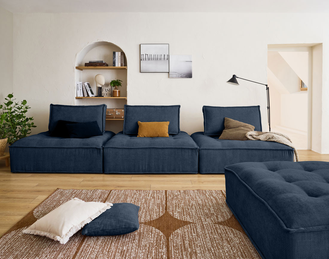 Pouf modulable en velours texturé Marisol