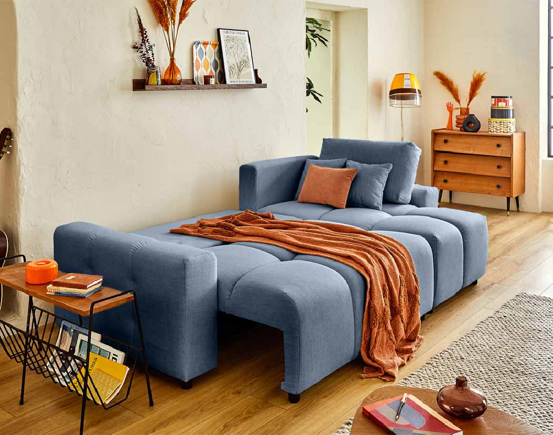 Canapé d'angle réversible convertible avec coffre 4 places en tissu Crocus