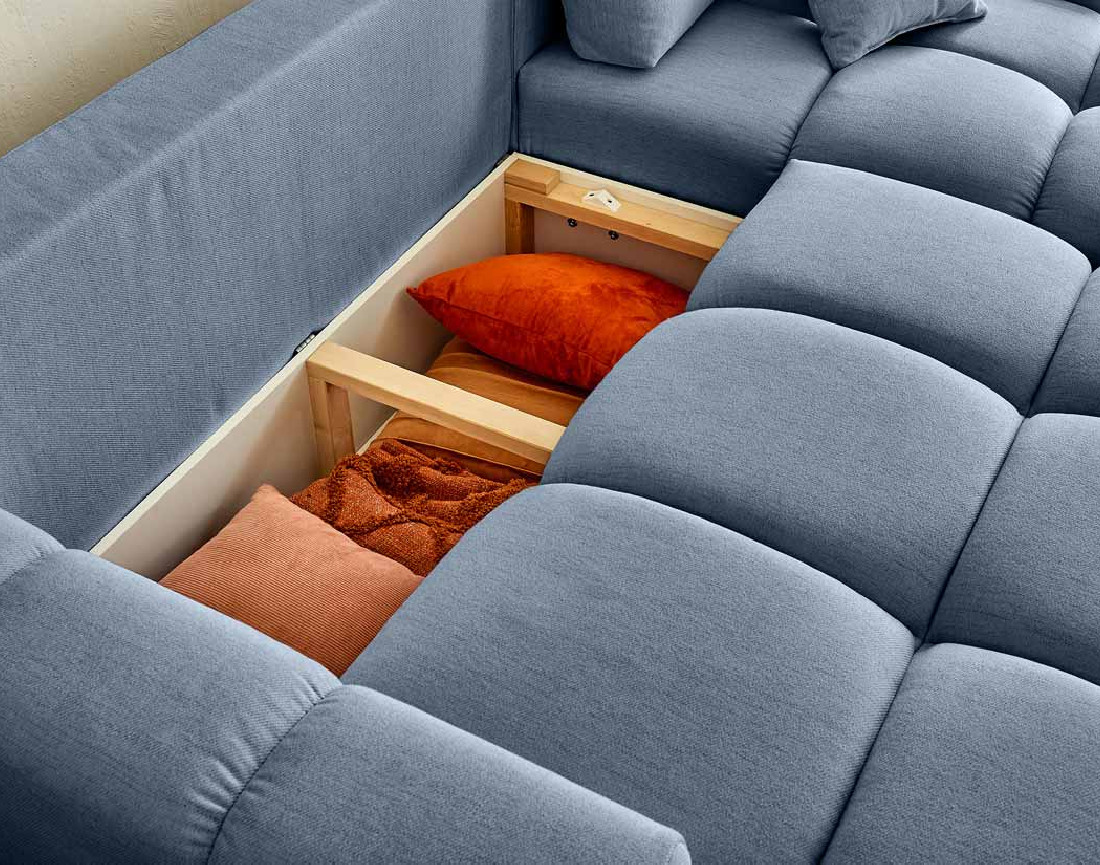 Canapé d'angle réversible convertible avec coffre 4 places en tissu Crocus