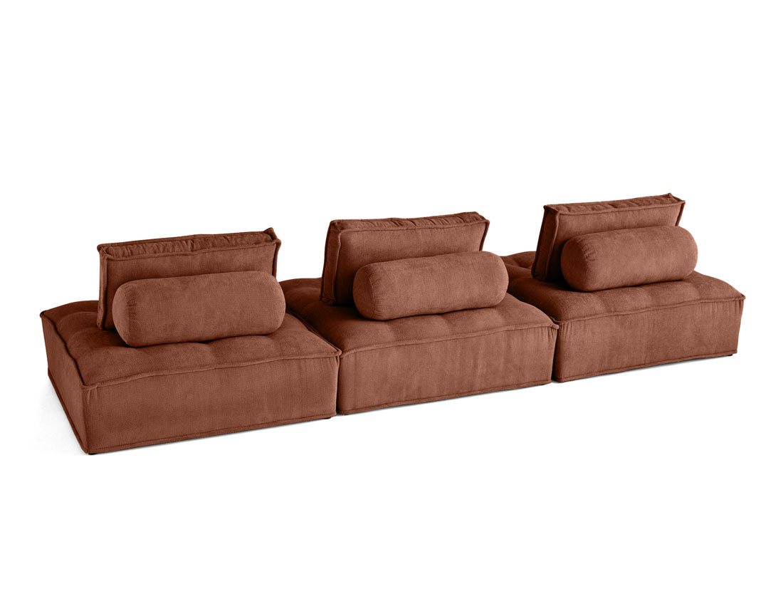 Canapé modulable droit 3 places en velours texturé Marisol