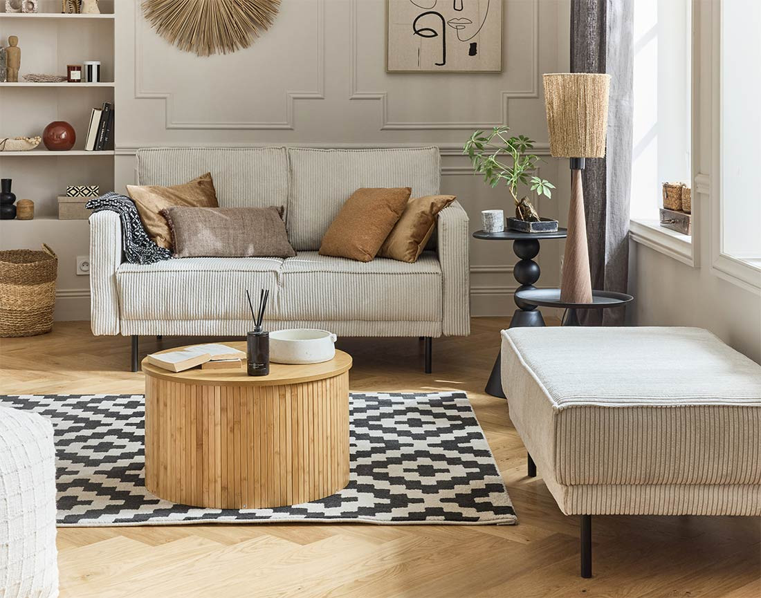 Canapé droit 2 places en velours côtelé Charlie