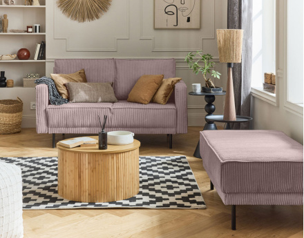 Canapé droit 2 places en velours côtelé Charlie