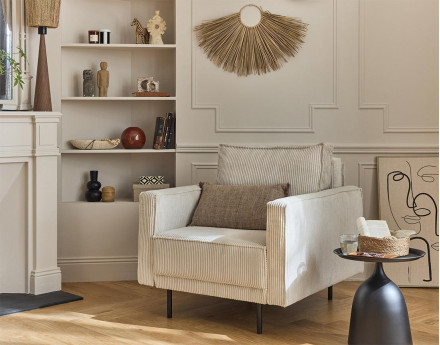 Fauteuil en velours côtelé avec pieds hauts Charlie