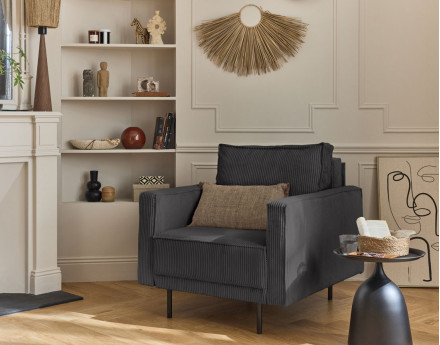 Fauteuil en velours côtelé avec pieds hauts Charlie