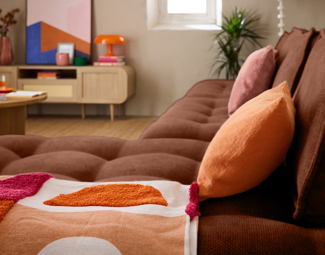 Canapé d'angle modulable 4 places en velours texturé Marisol