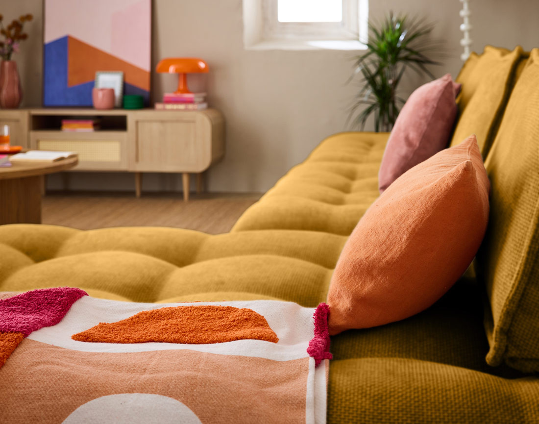 Canapé d'angle modulable 4 places en velours texturé Marisol