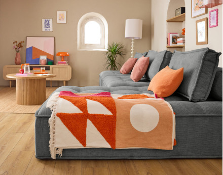 Canapé d'angle modulable 4 places en velours texturé Marisol