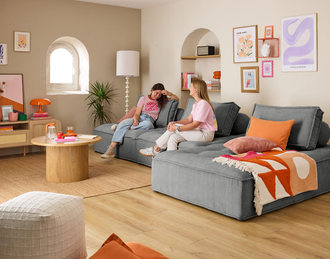 Canapé d'angle modulable 4 places en velours texturé Marisol