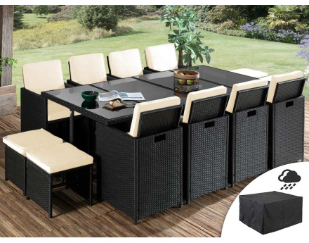 Fira - salon de jardin encastrable 12 places en résine tressée
