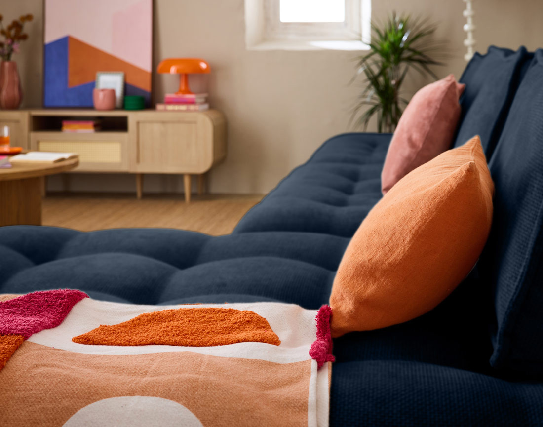 Canapé d'angle modulable 4 places en velours texturé Marisol