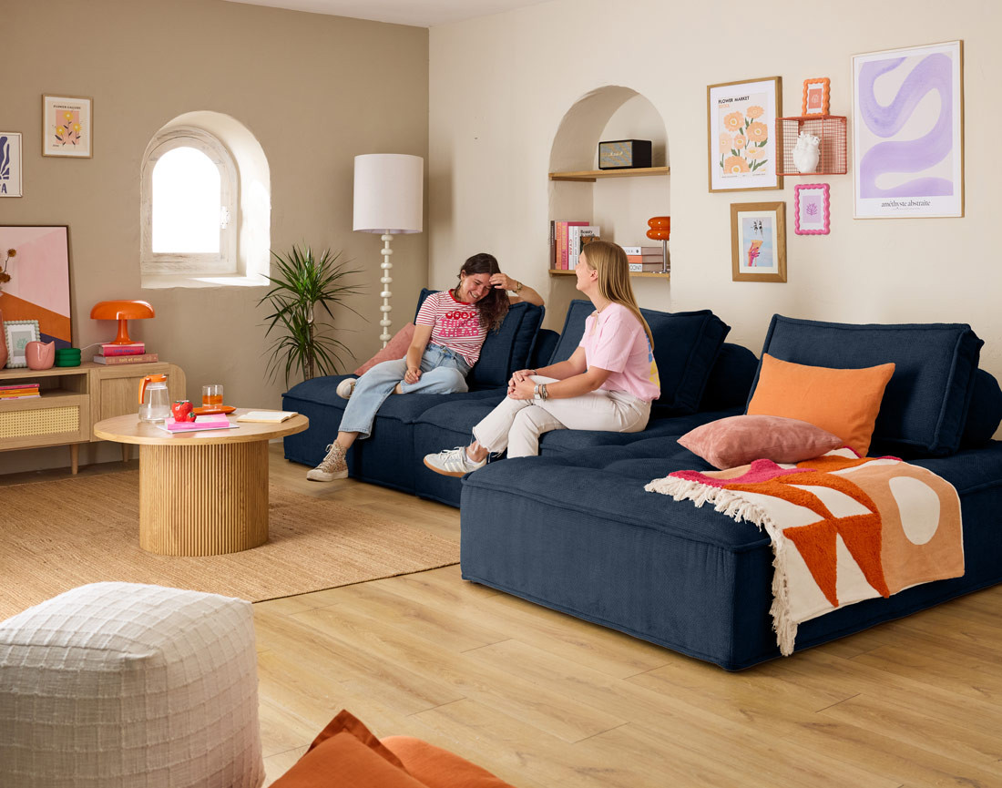 Canapé d'angle modulable 4 places en velours texturé Marisol