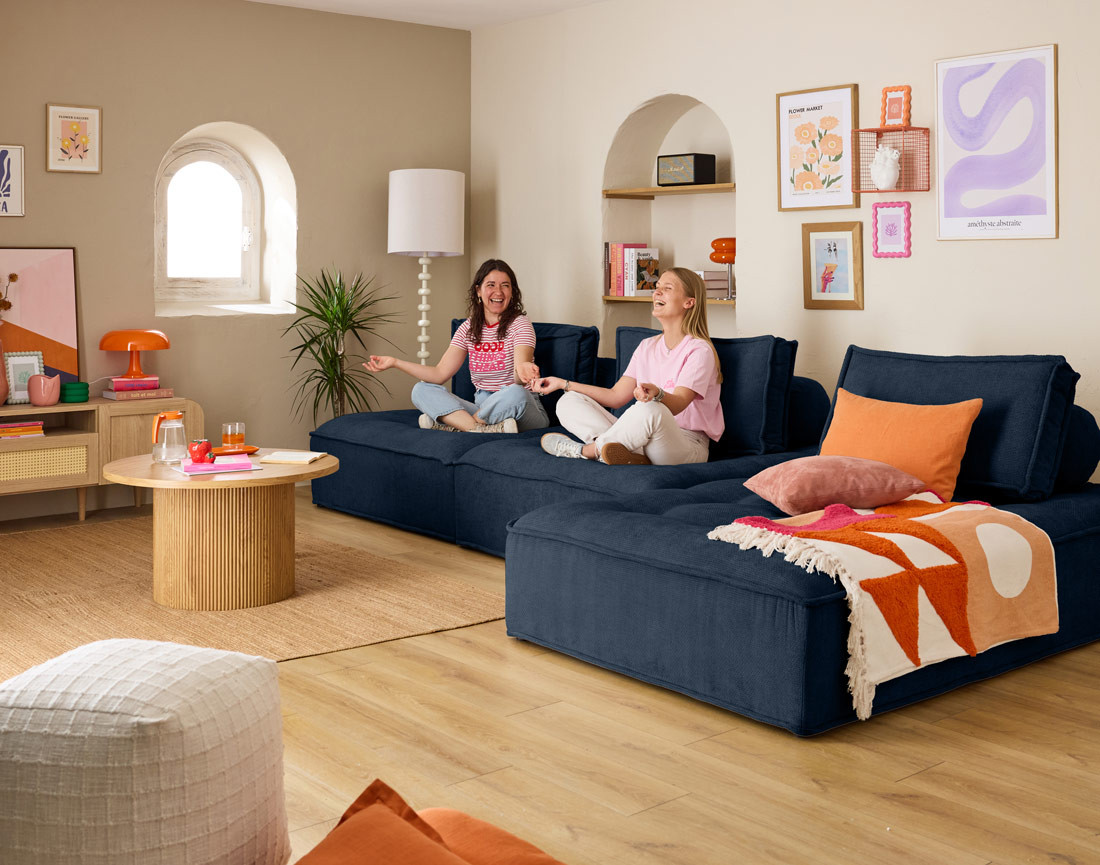 Canapé d'angle modulable 4 places en velours texturé Marisol