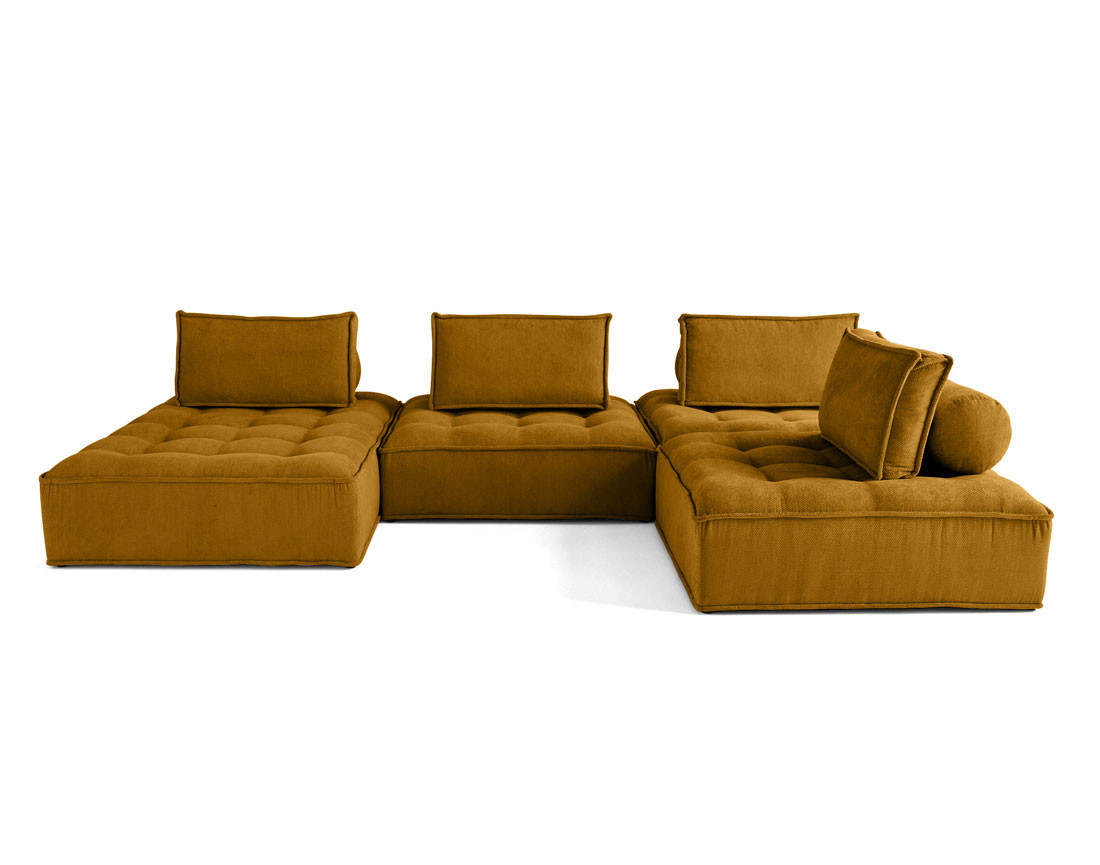 Canapé panoramique modulable 7 places en velours texturé Marisol